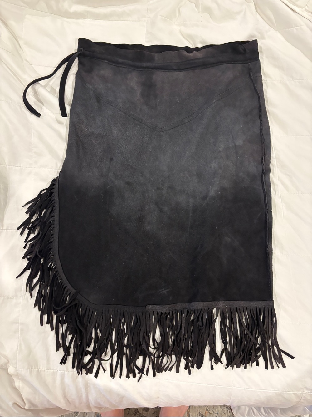 100% Black Suede Wrap Skirt with Fringe